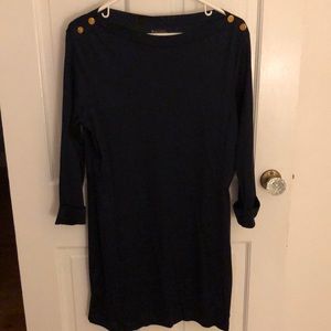 Classic navy knit Brooks Brothers long sleeve dress with iconic gold buttons.